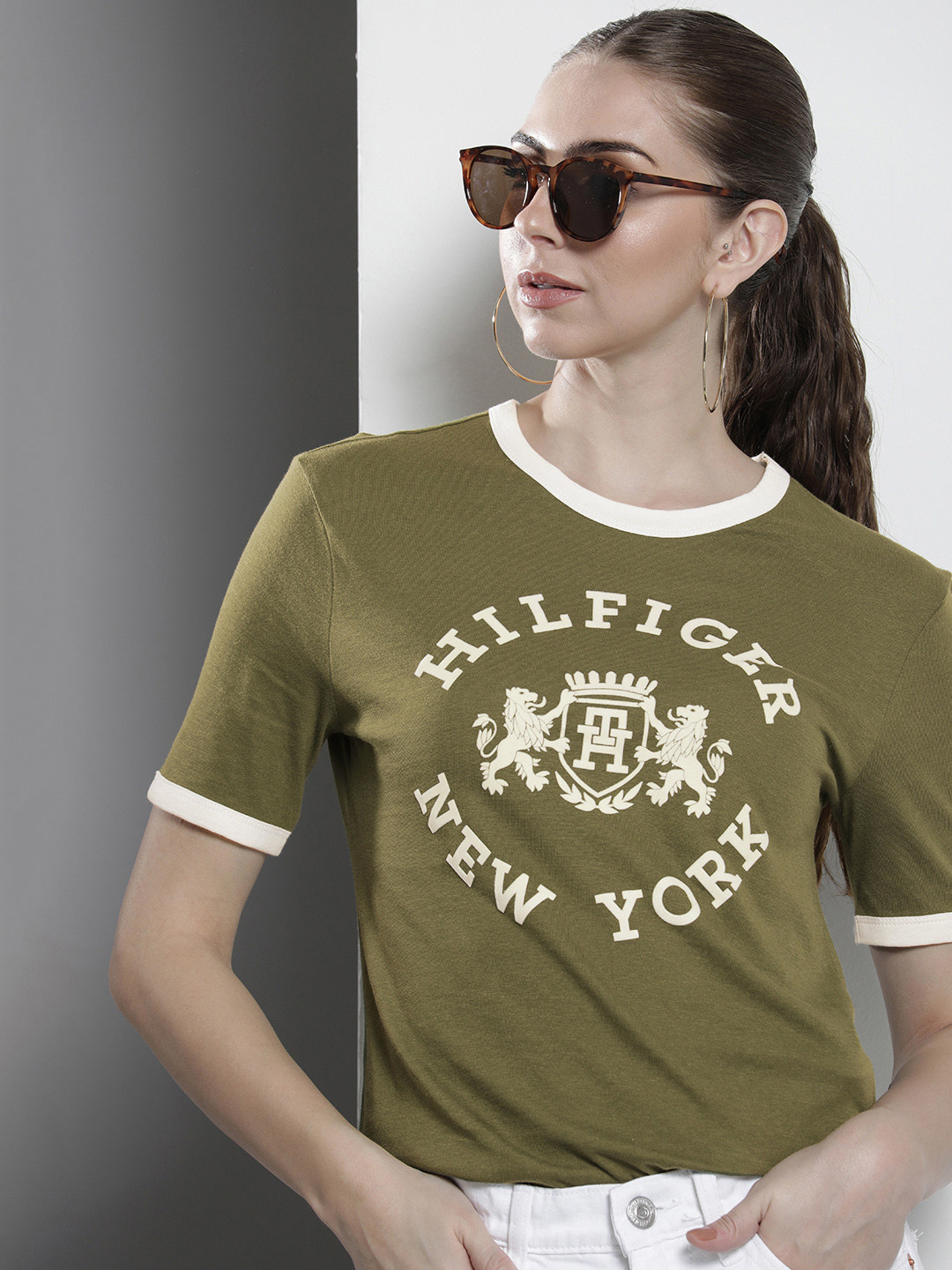 

Tommy Hilfiger Brand Logo Printed Pure Cotton T-shirt, Olive