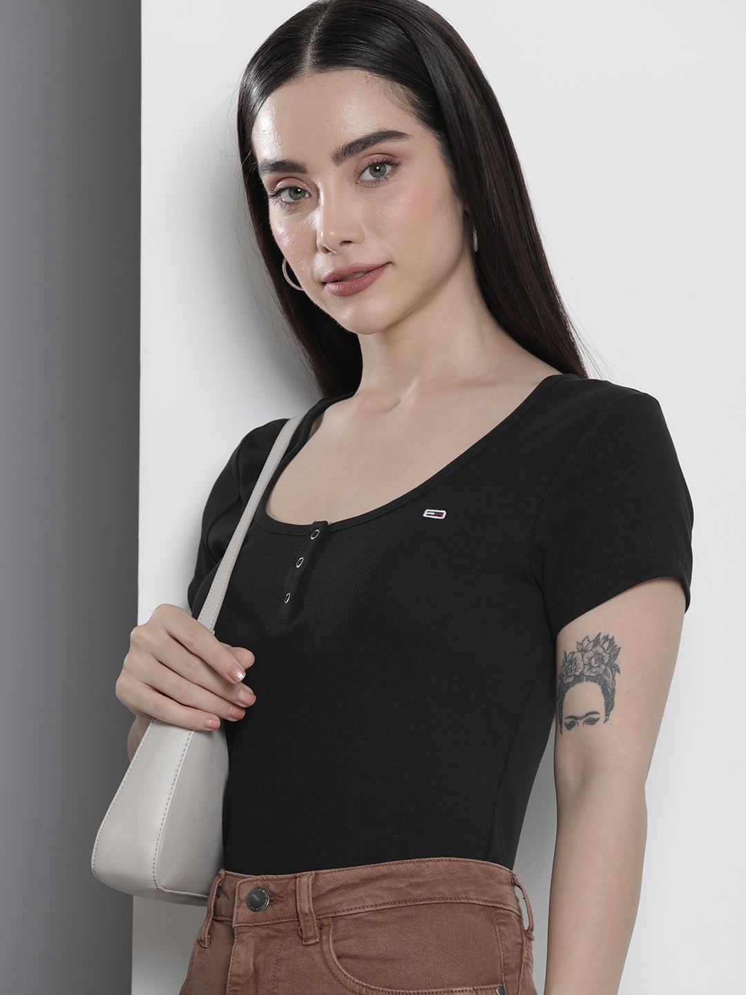 

Tommy Hilfiger Henley Neck Slim Fit Ribbed T-shirt, Black