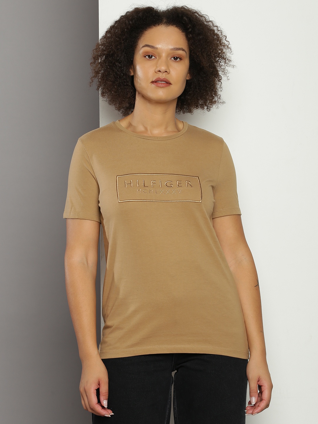 

Tommy Hilfiger Pure Cotton Brand Logo Printed Casual T-shirt, Beige