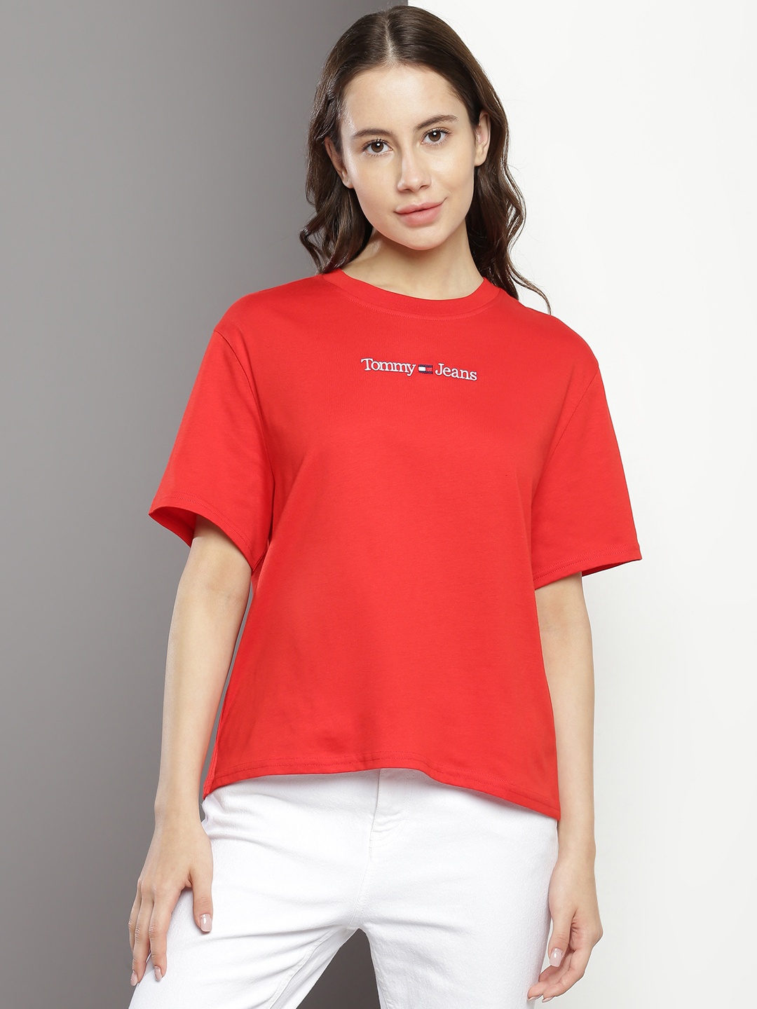 

Tommy Hilfiger Drop-Shoulder Sleeves Pure Cotton T-shirt, Red