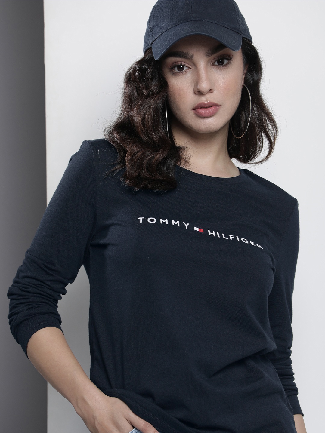 

Tommy Hilfiger Brand Logo Embroidered Pure Cotton T-shirt, Navy blue