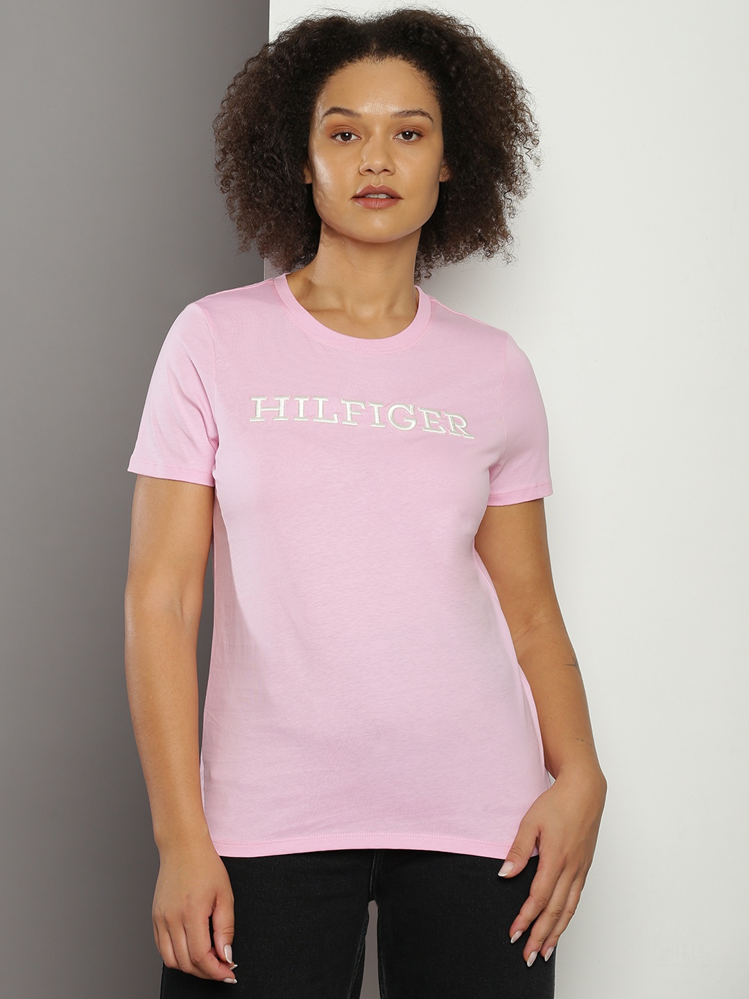 

Tommy Hilfiger Brand Logo Embroidered Pure Cotton T-shirt, Pink