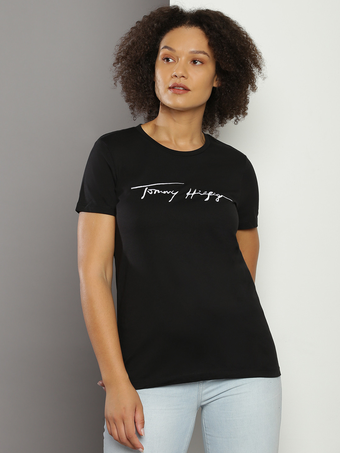 

Tommy Hilfiger Brand Logo Embroidered Pure Cotton T-shirt, Black