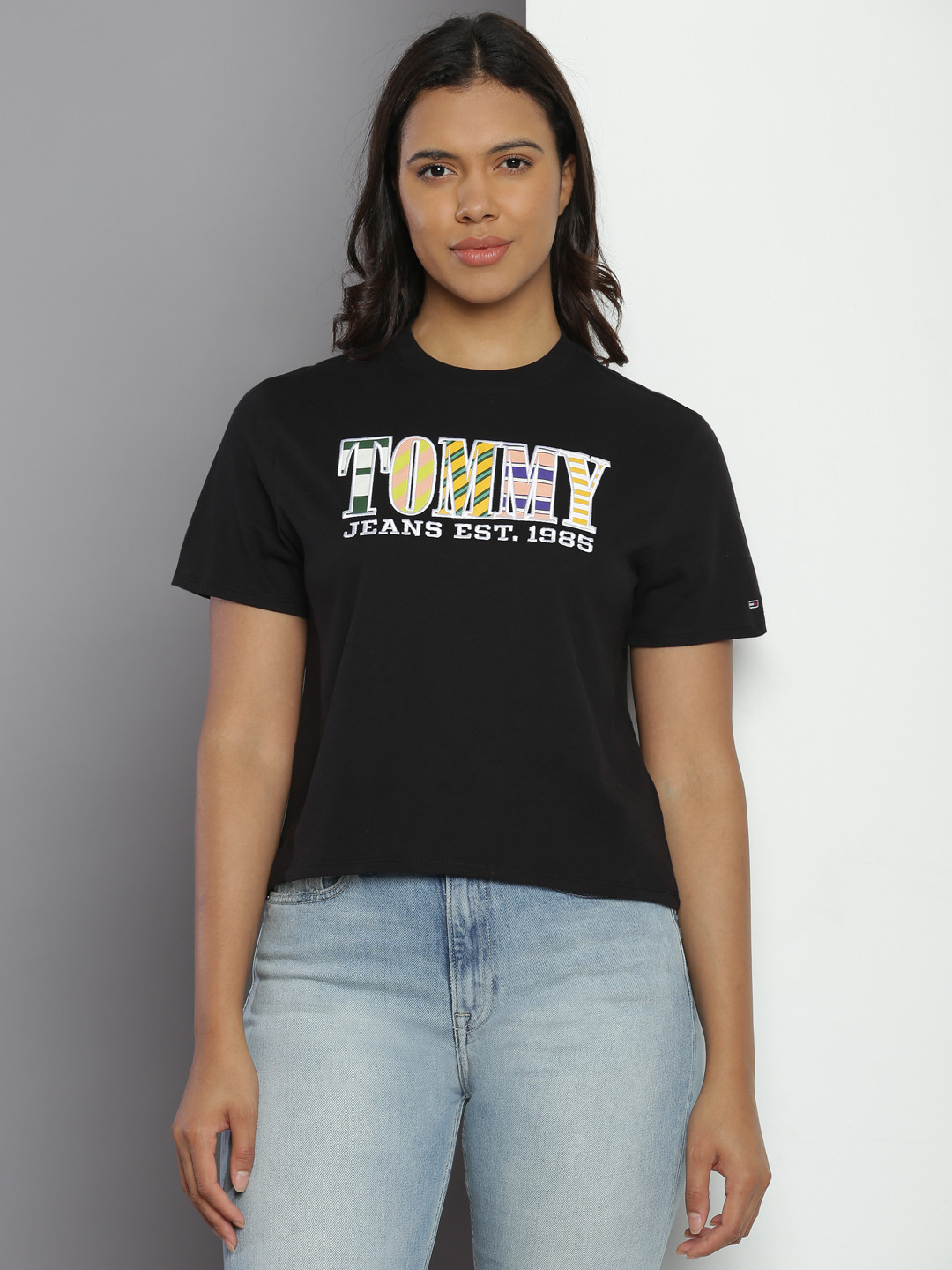 

Tommy Hilfiger Brand Logo Embroidered Pure Cotton T-shirt, Black