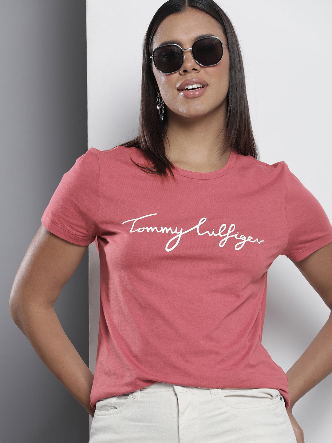 

Tommy Hilfiger Typography Printed Pure Cotton T-shirt, Pink