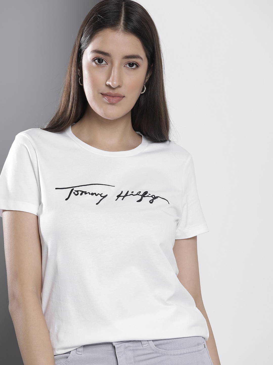 

Tommy Hilfiger Brand Logo Embroidered Pure Cotton T-shirt, White