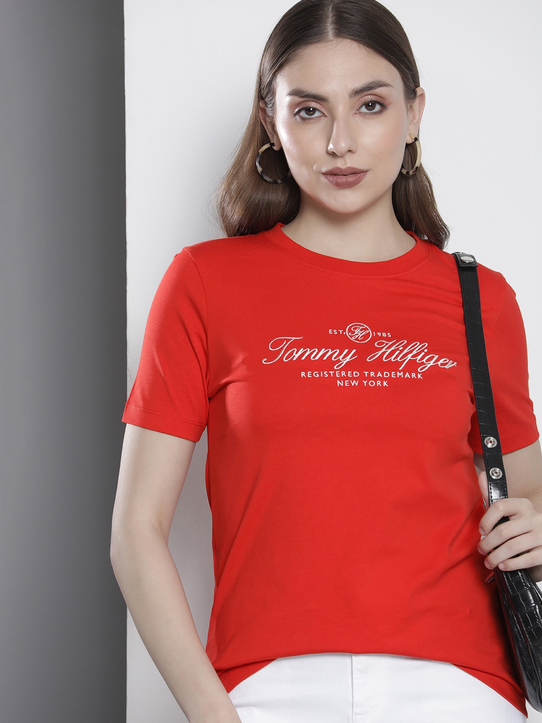 

Tommy Hilfiger Pure Cotton Brand Logo Embroidered Casual T-shirt, Red