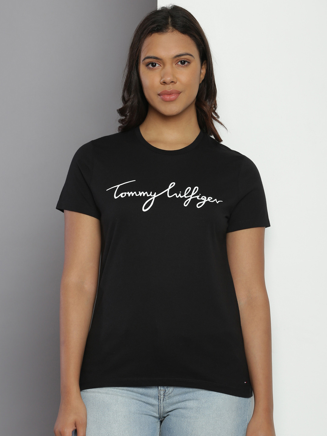 

Tommy Hilfiger Brand Logo Printed Pure Cotton T-shirt, Black