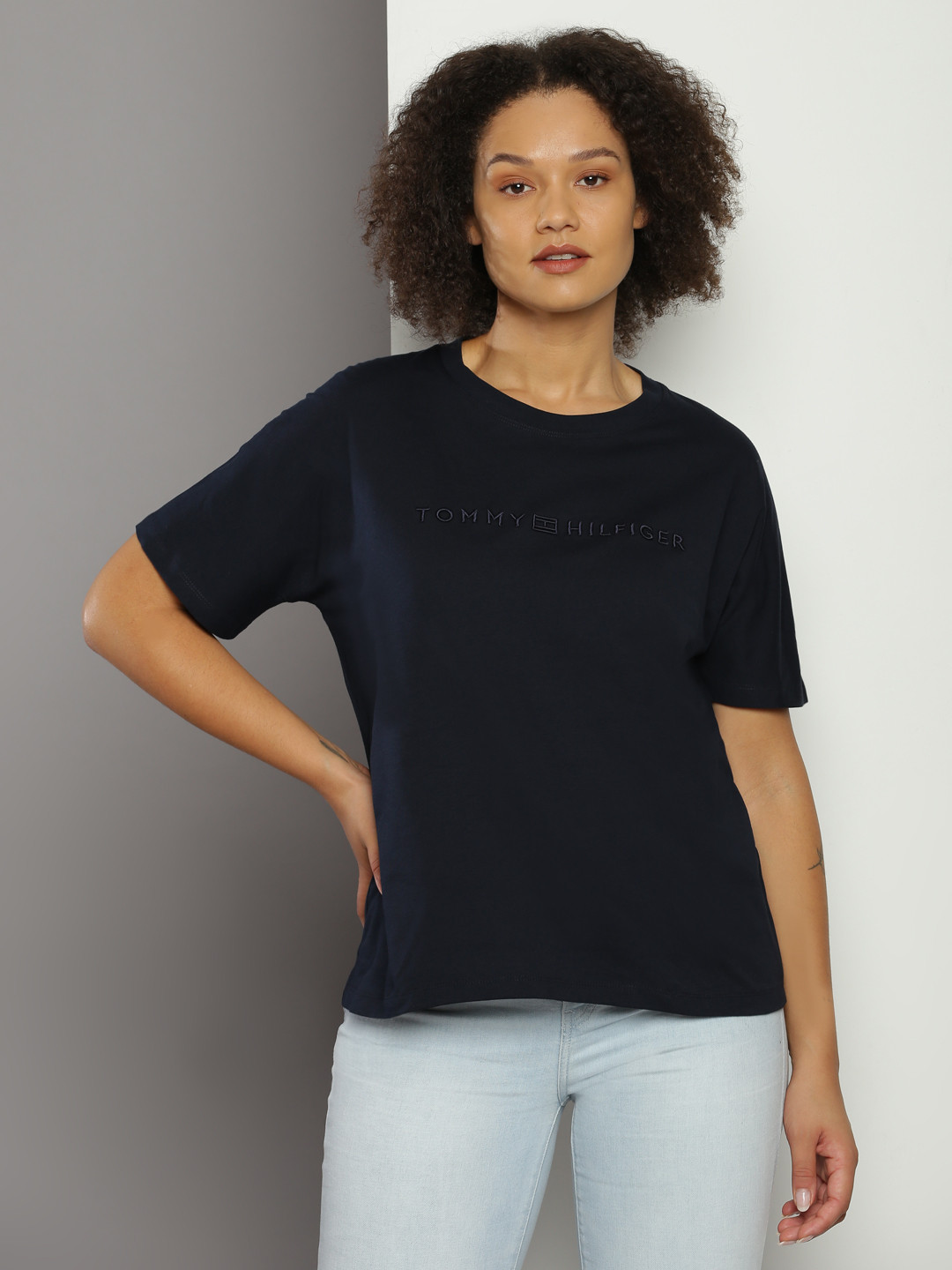 

Tommy Hilfiger Pure Cotton Brand Logo Printed Casual T-shirt, Navy blue