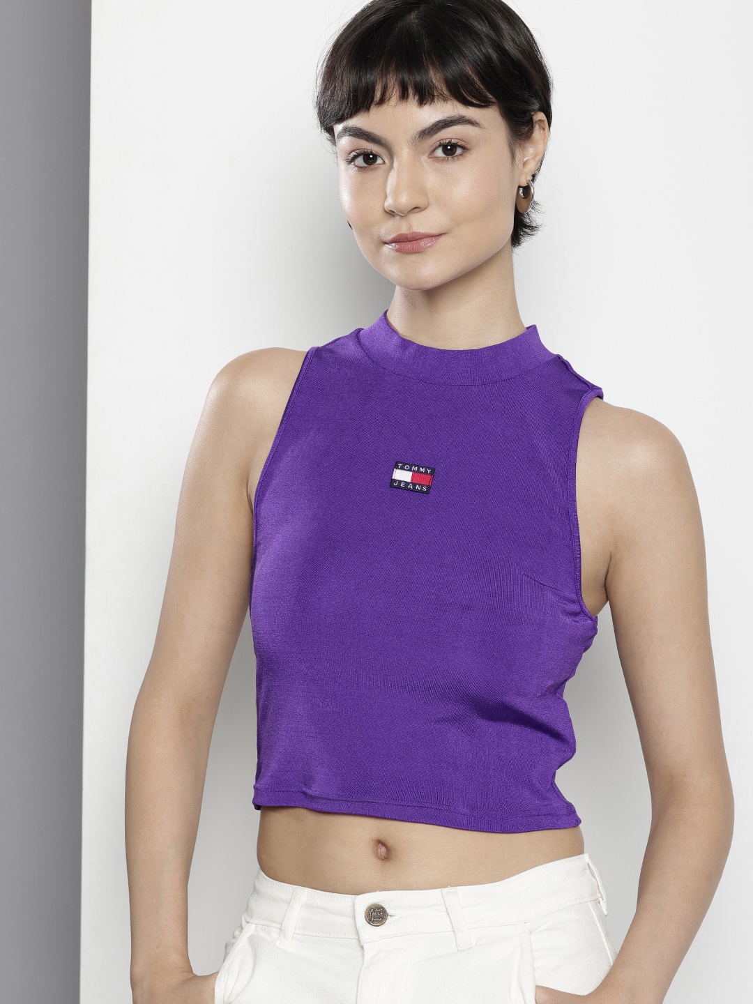 

Tommy Hilfiger High Neck Sleeveless Crop T-shirt, Purple
