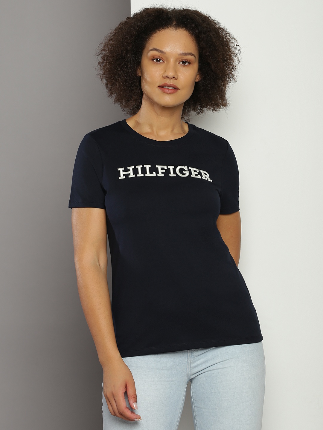 

Tommy Hilfiger Pure Cotton Brand Logo Printed Casual T-shirt, Navy blue