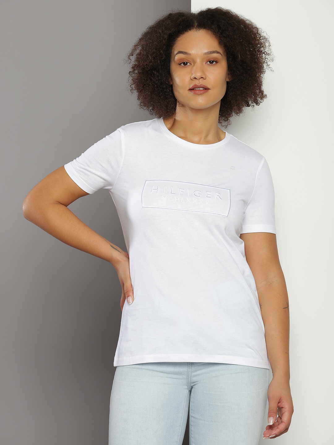 

Tommy Hilfiger Typography Embroidered Pure Cotton T-shirt, White