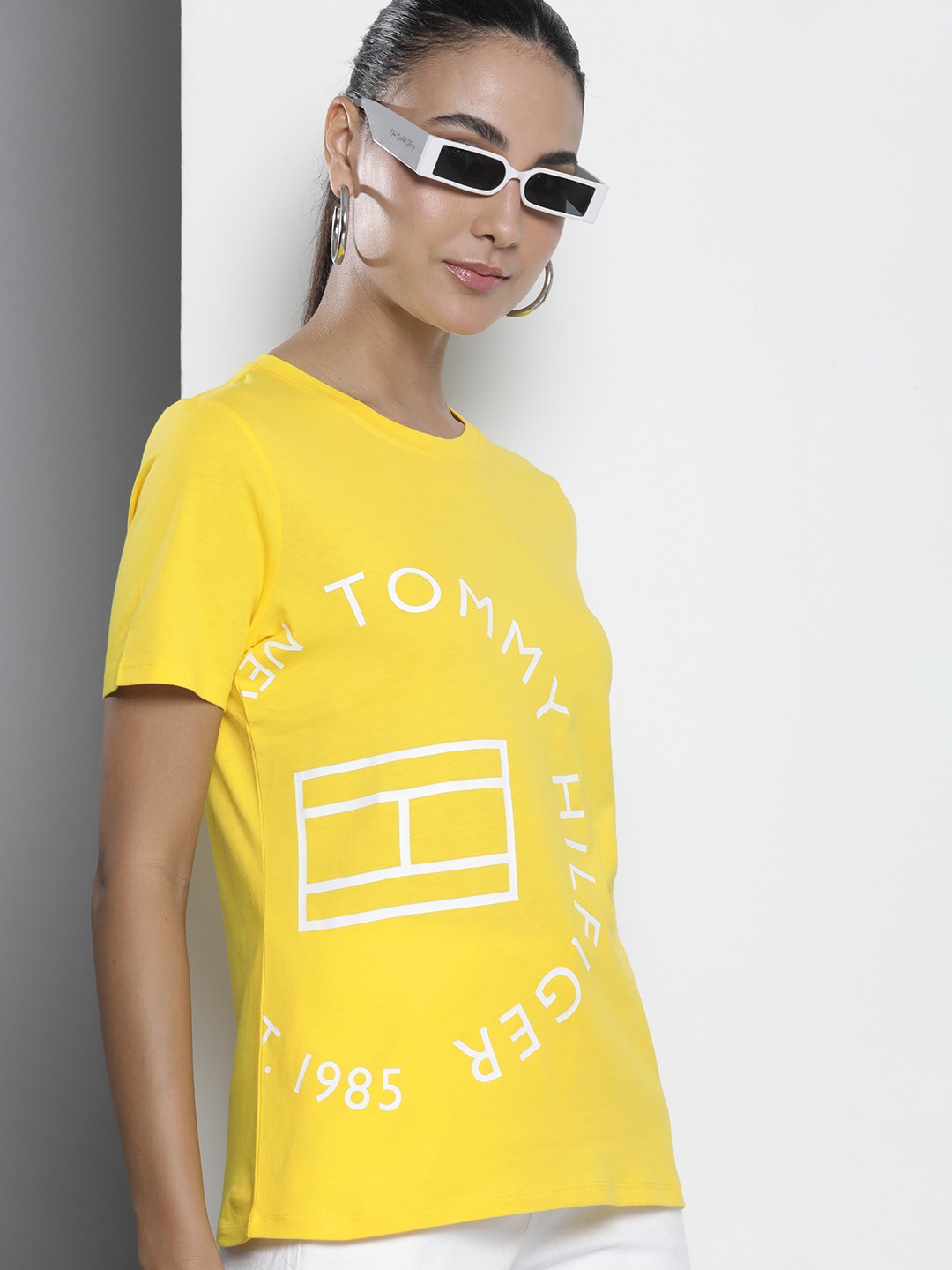 

Tommy Hilfiger Brand Logo Printed Pure Cotton T-shirt, Yellow