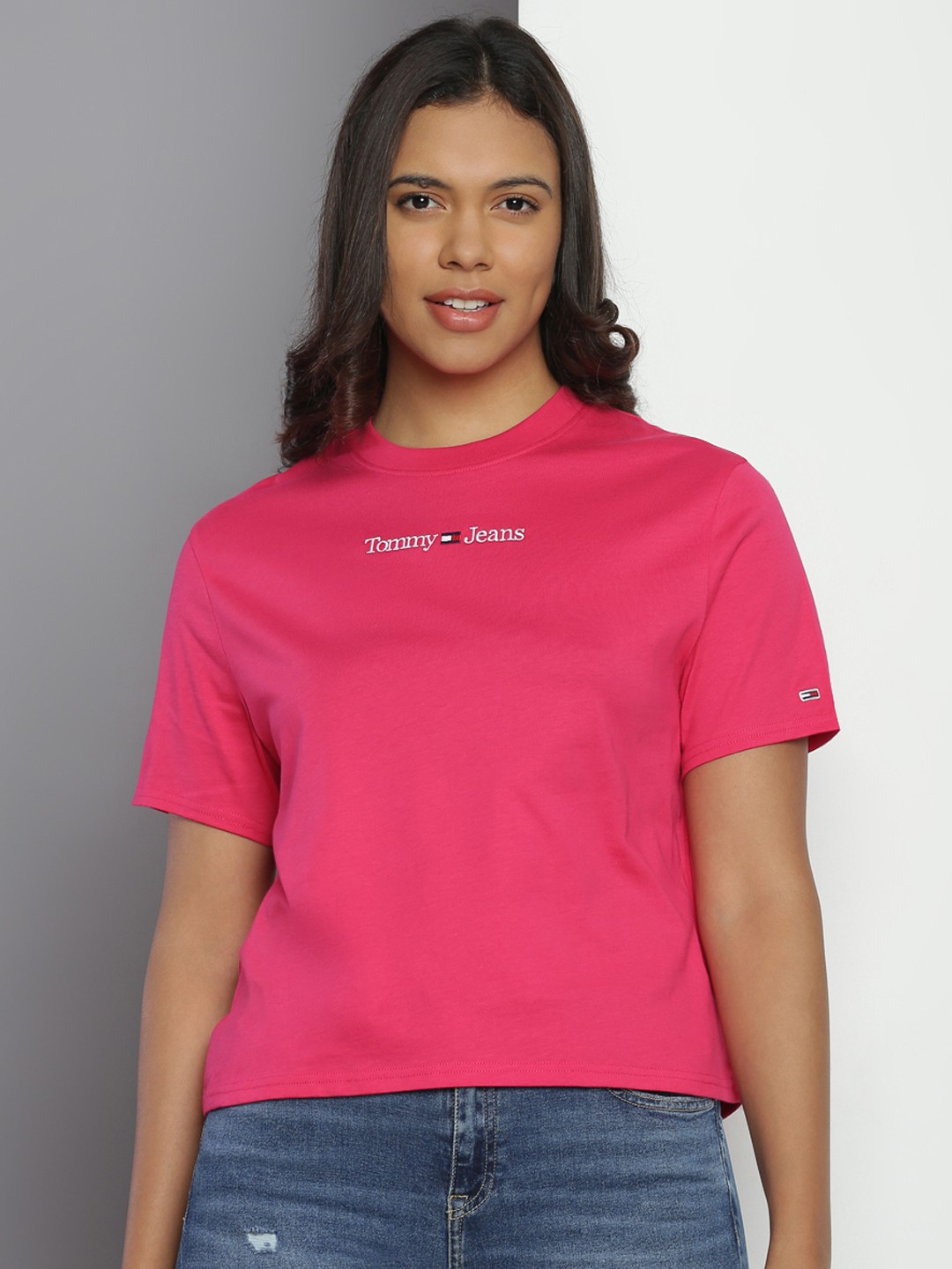 

Tommy Hilfiger Solid With Embroidered Detail Pure Cotton T-shirt, Pink