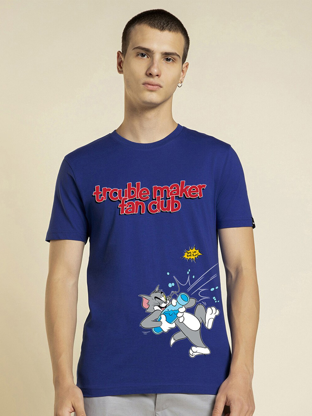 

Bewakoof x Official Tom & Jerry Merchandise Troublemaker Typography Print T-shirt, Blue