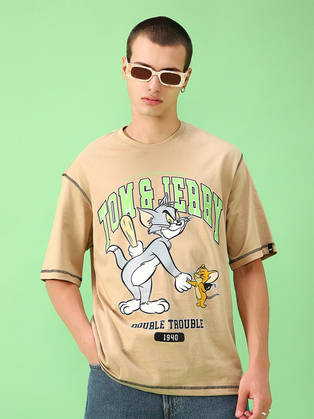 

Bewakoof x OFFICIAL TOM & JERRY MERCHANDISE Men Double Trouble Printed Oversized T-shirt, Brown