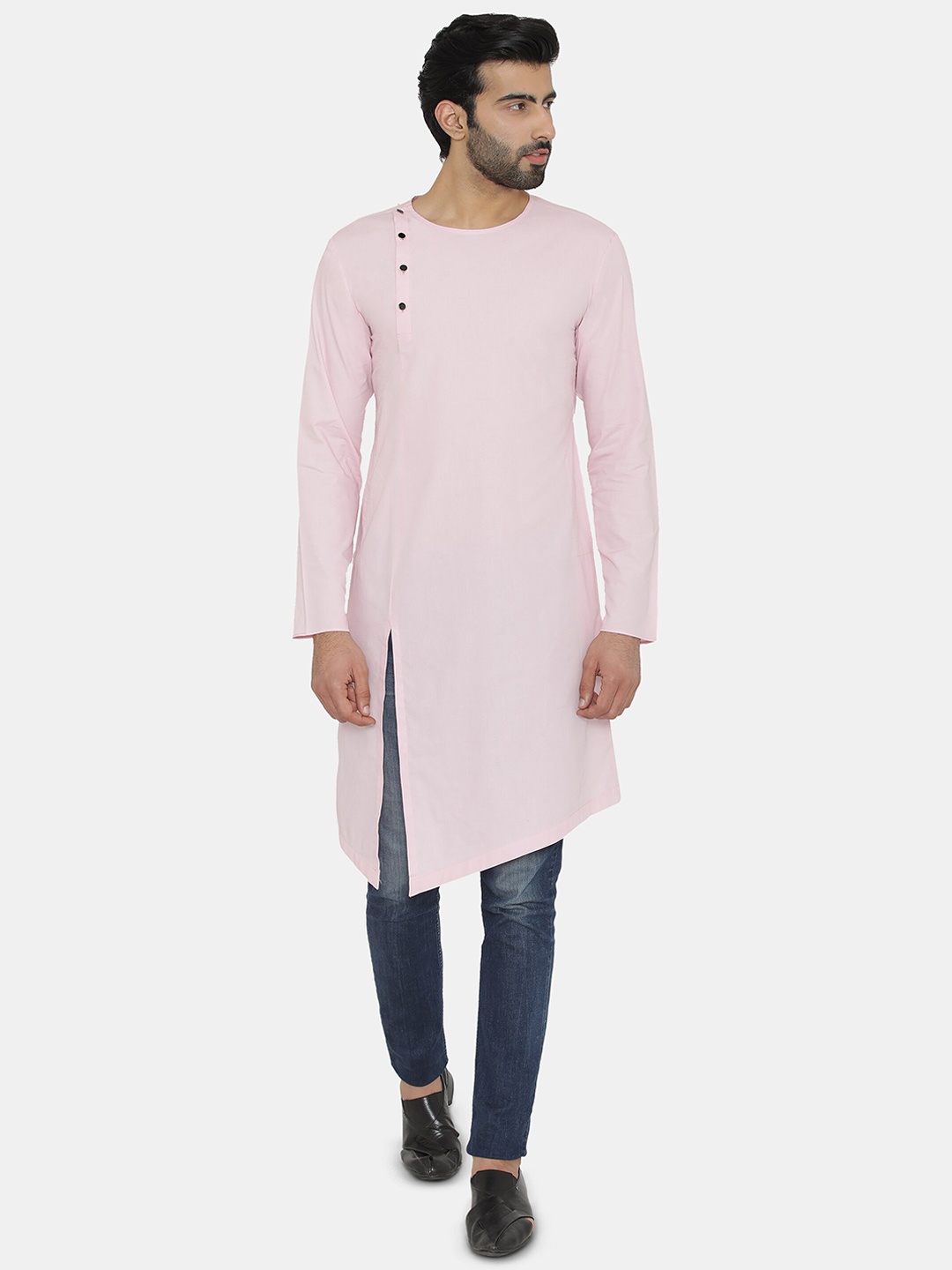 

Raas Round Neck Cotton Front Slit Kurta, Pink
