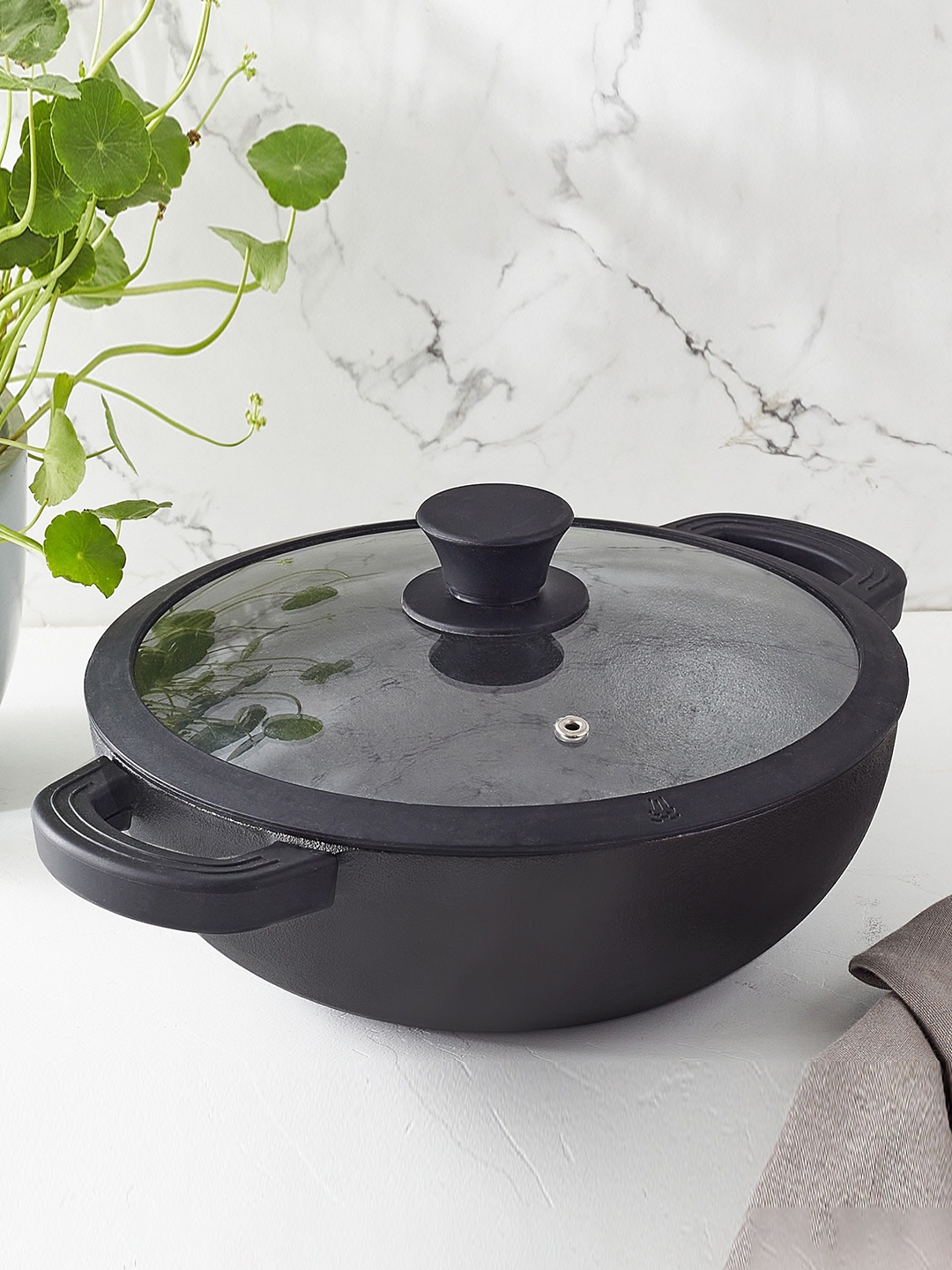 

Home Centre Chef Special Black Cast Iron Kadhai With Lid - 31 cm