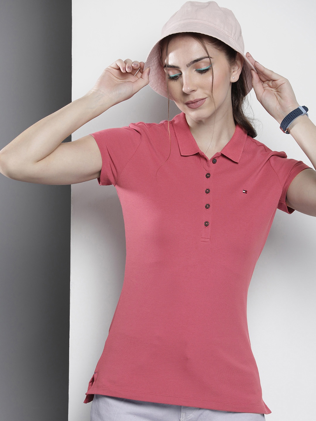 

Tommy Hilfiger Solid Polo Collar Slim Fit T-shirt, Coral