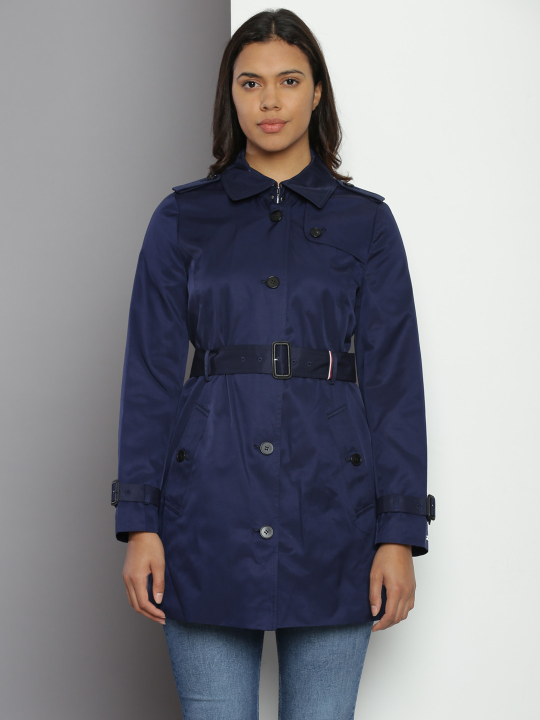 

Tommy Hilfiger Solid Spread-Collar Single-Breasted Trenchcoat, Navy blue