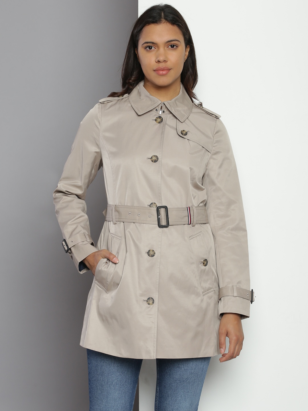 

Tommy Hilfiger Solid Spread-Collar Single-Breasted Trenchcoat, Beige
