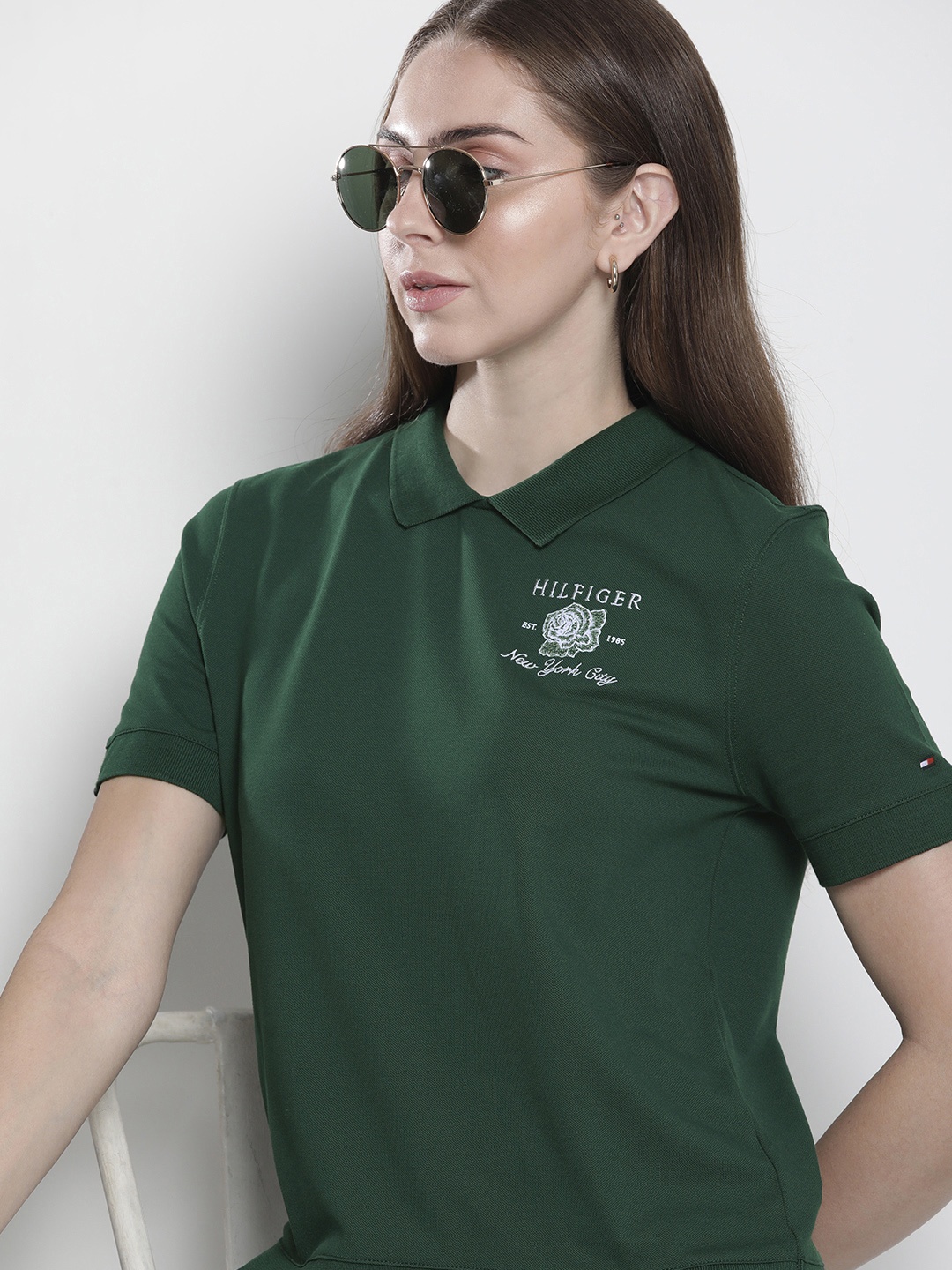 

Tommy Hilfiger Polo Collar Brand Logo Printed Casual T-shirt, Olive