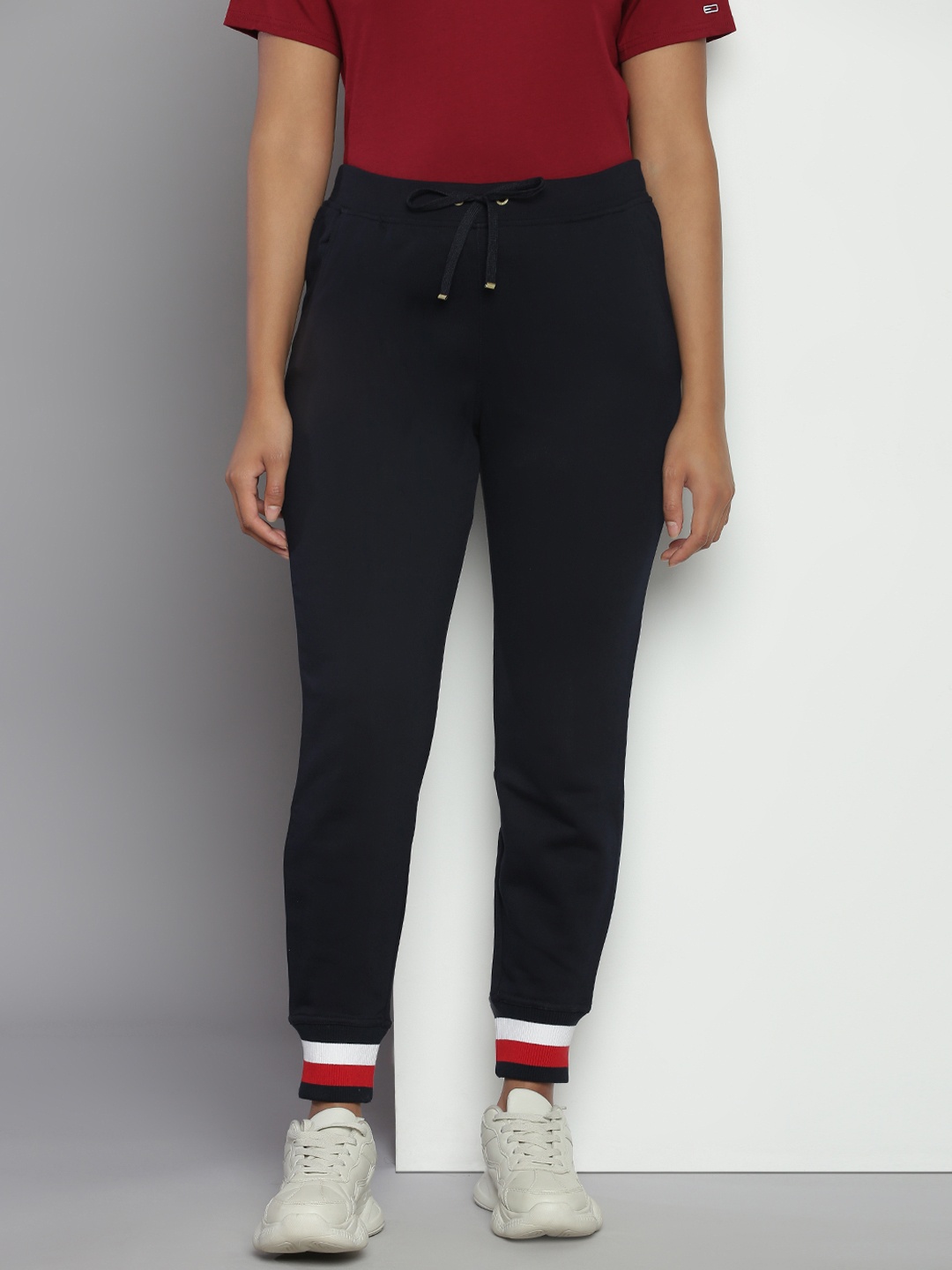 

Tommy Hilfiger Women Pure Cotton Mid-Rise Joggers, Navy blue