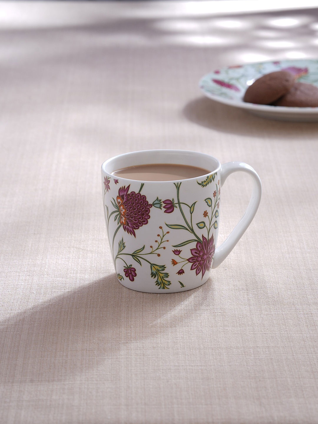 

Home Centre White & Pink Floral Printed Bone China Glossy Mug 240ml