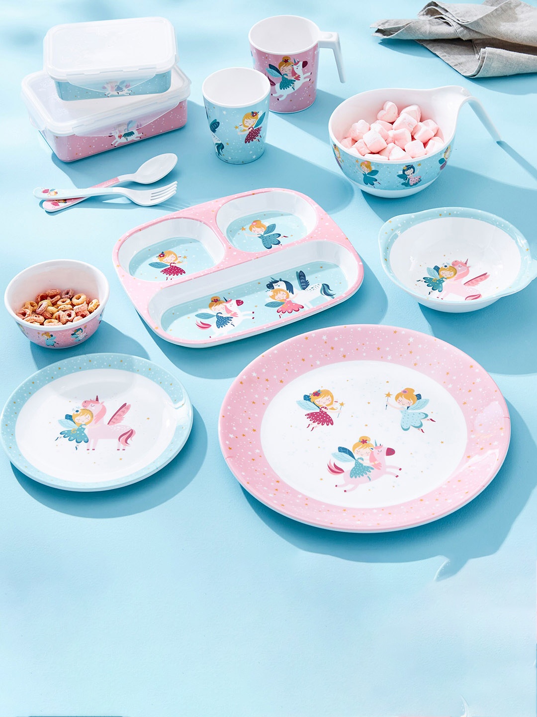 

Home Centre Pink & Blue Printed Melamine Matte Mugs Set of Cups and Mugs
