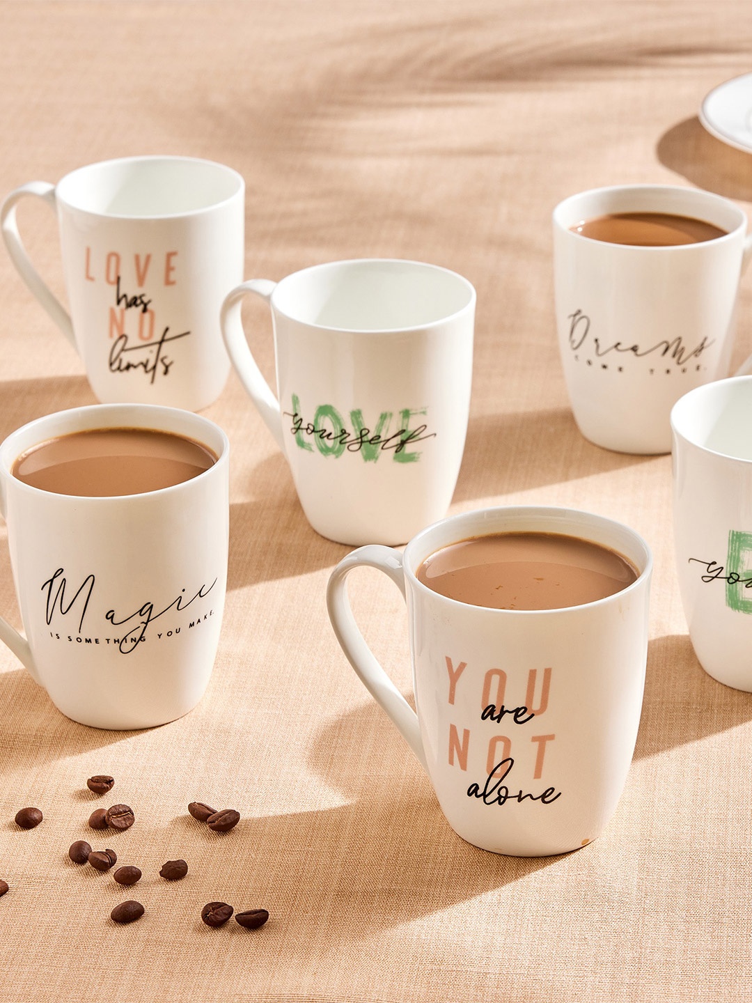 

Home Centre White & Beige Printed Bone China Matte Mug - 340 ml