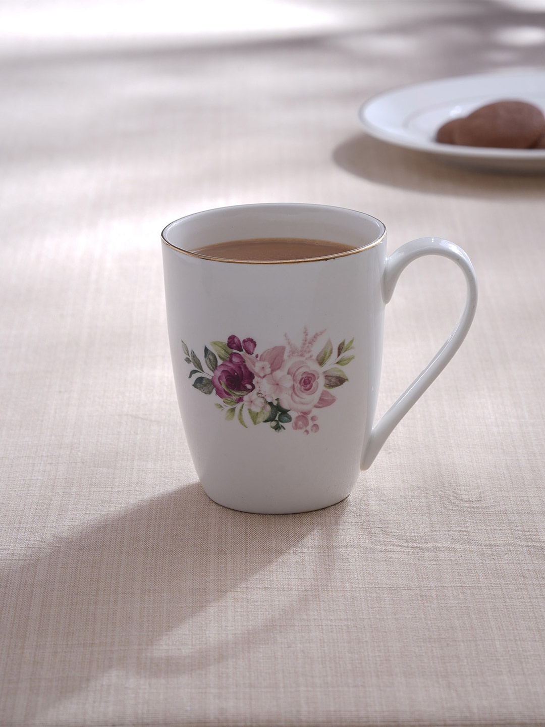 

Home Centre White Floral Printed Bone China Glossy Mug- 340 ML