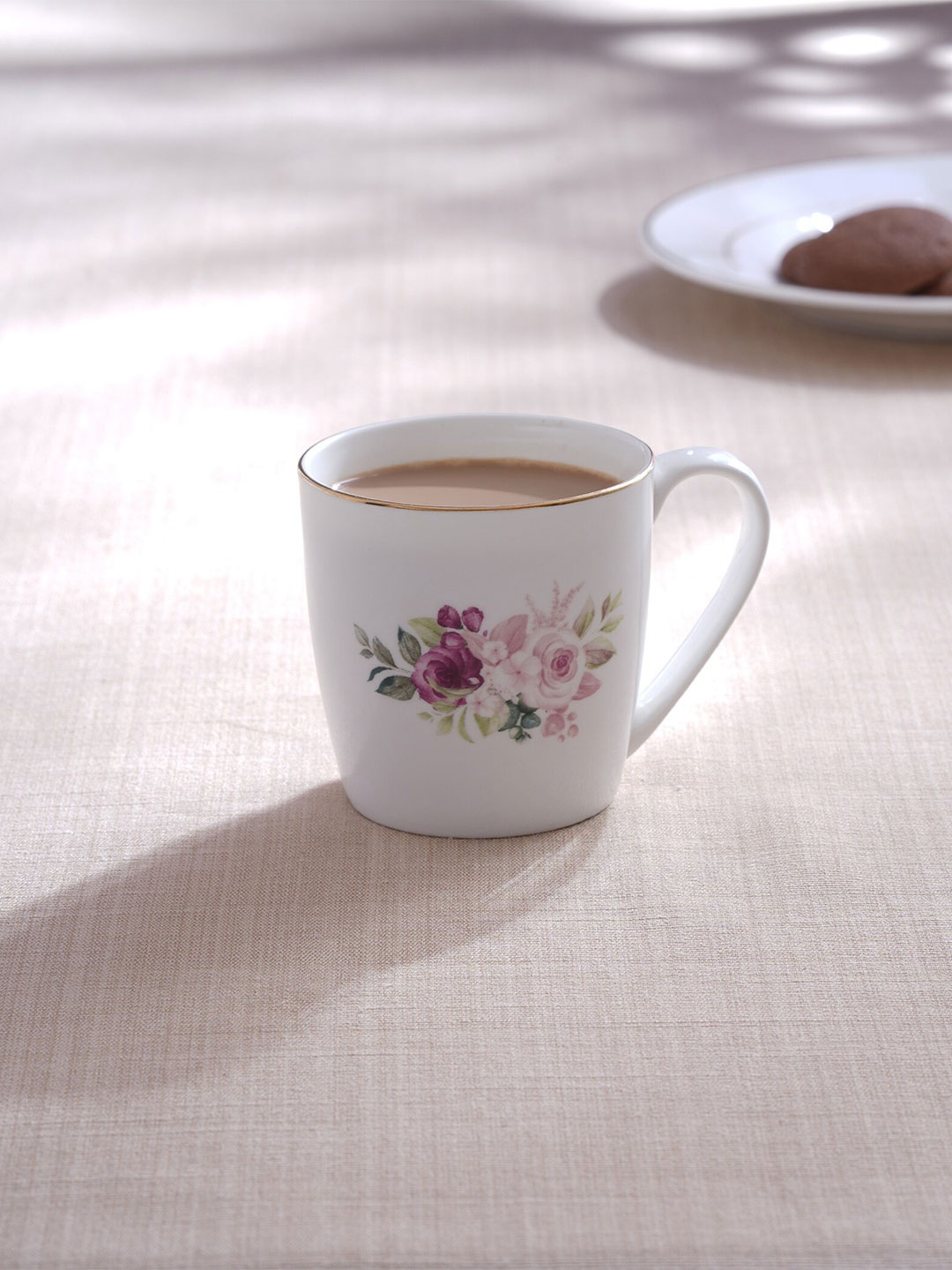 

Home Centre Lucas White & Pink Floral Printed Bone China Matte Mug 240 ml