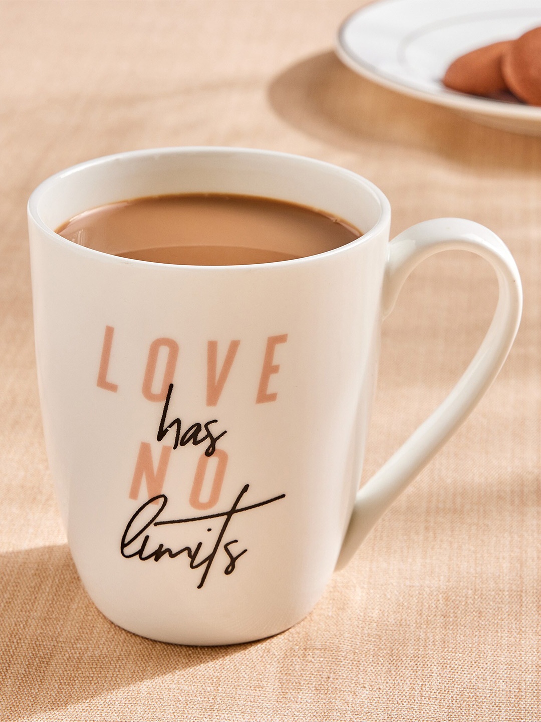 

Home Centre White & Beige Printed Bone China Matte-340ml
