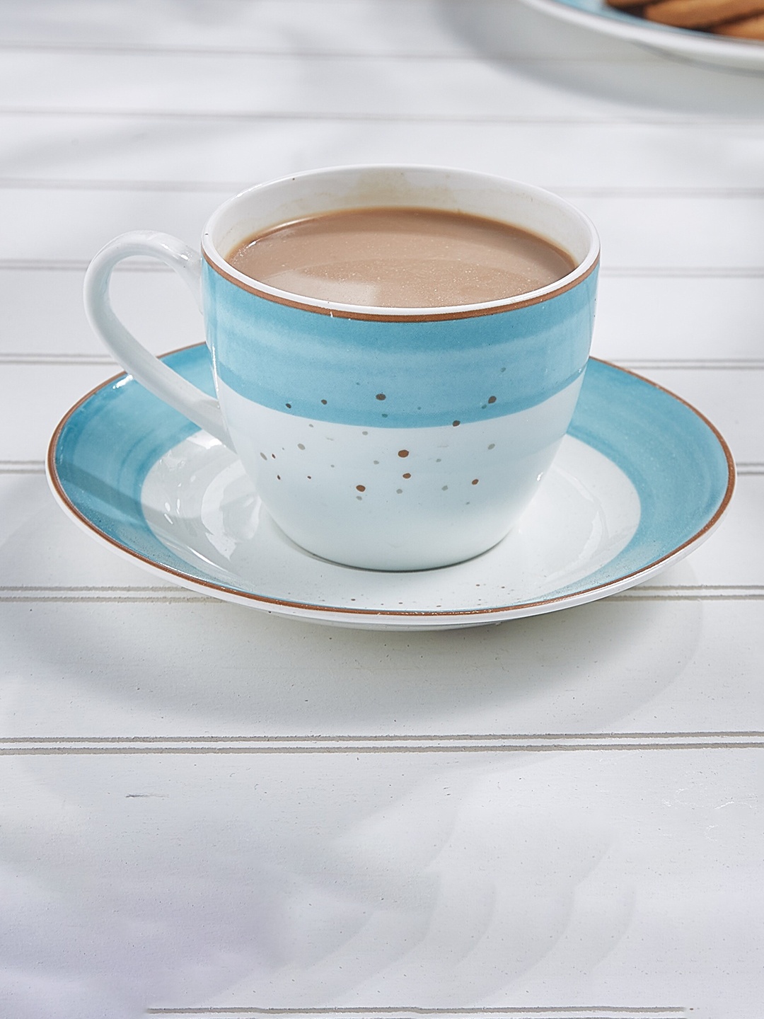 

Home Centre Colour Refresh 2 Pieces White Printed Stoneware Glossy Cup and Saucer 210 ml