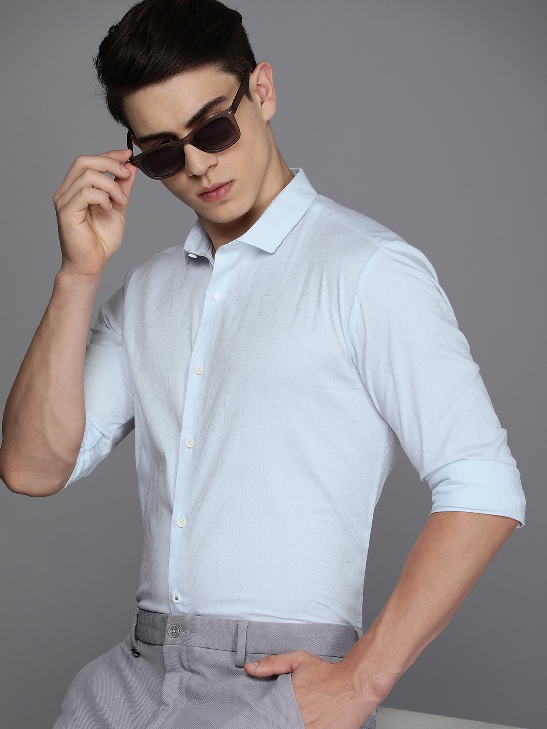 

Louis Philippe Ath.Work Super Slim Fit Self Design Semiformal Shirt, Blue