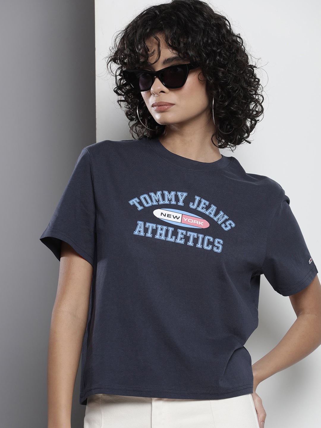 

Tommy Hilfiger Brand Logo Printed Pure Cotton T-shirt, Navy blue