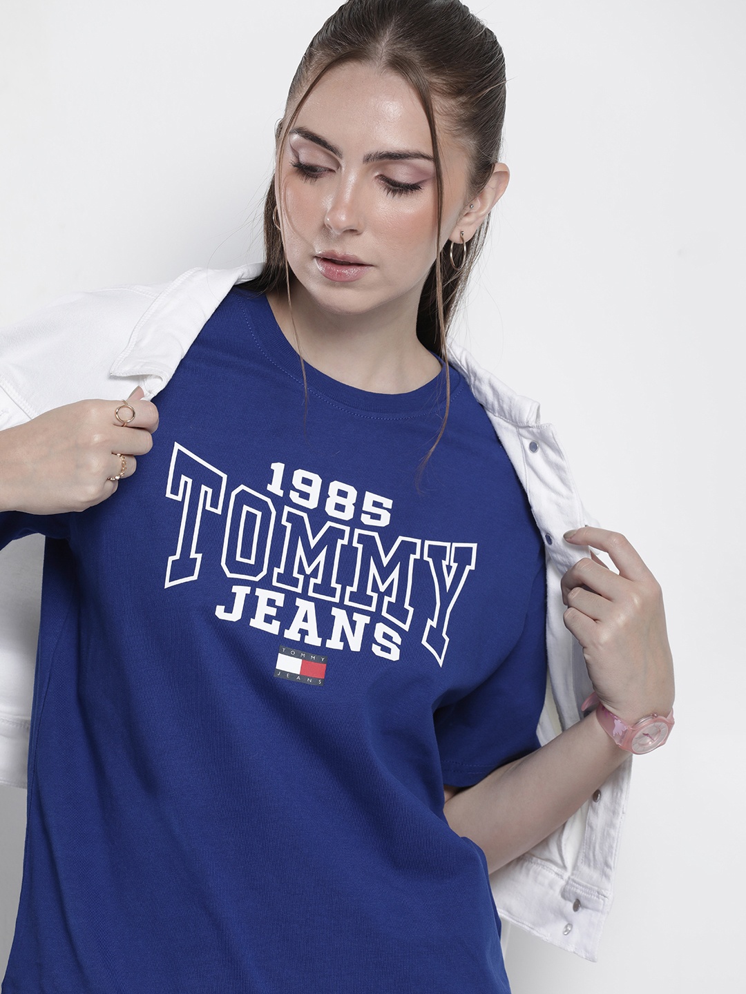 

Tommy Hilfiger Brand Logo Printed Relaxed Fit Pure Cotton T-shirt, Blue