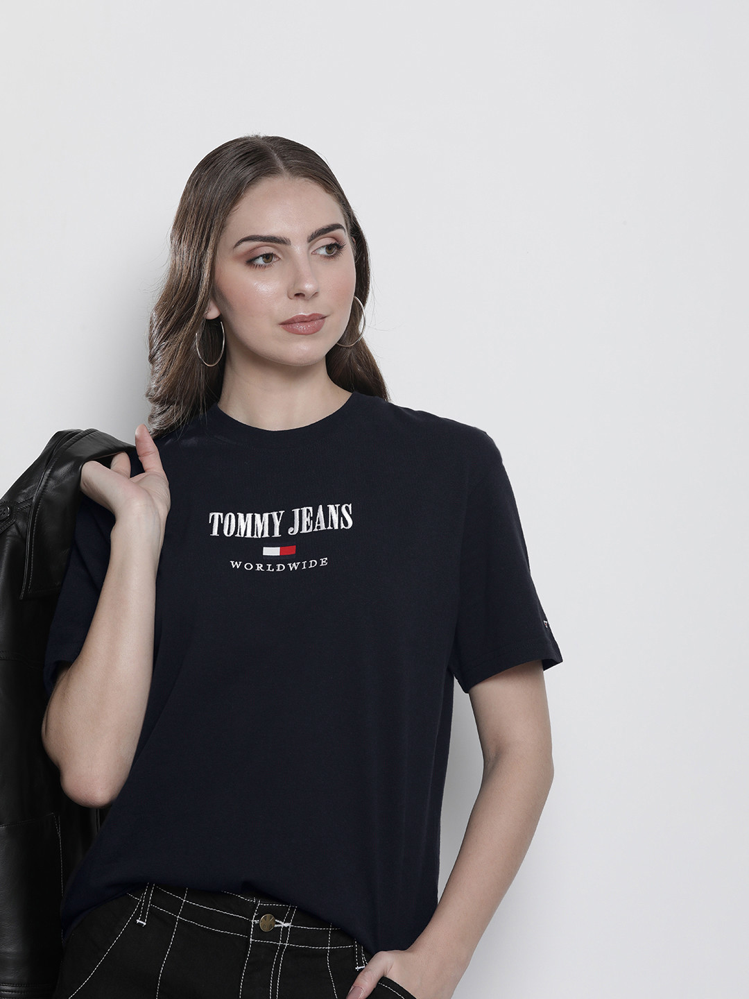 

Tommy Hilfiger Brand Logo Embroidered Relaxed Fit Pure Cotton T-shirt, Navy blue