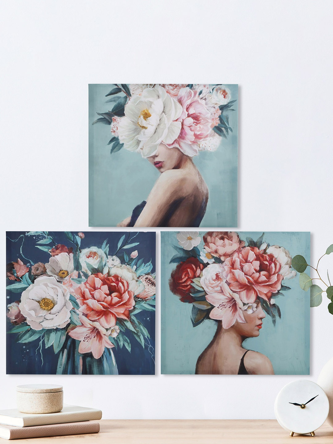 

Home Centre Brezza Blue & Pink 3 Pieces Girl and Flower-Painted Framed Wall Art