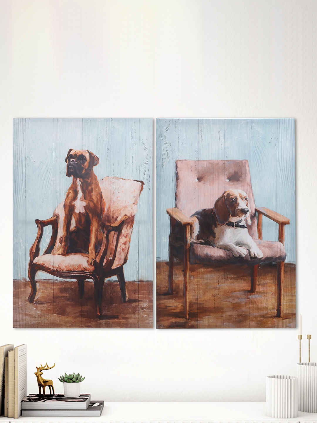 

Home Centre Blue & Brown 2 Pieces Dog Wandering Wall Art