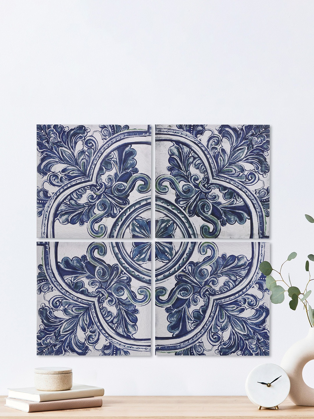 

Home Centre Blue & White 4 Pieces Abstract-Printed Hexagon Wall Art