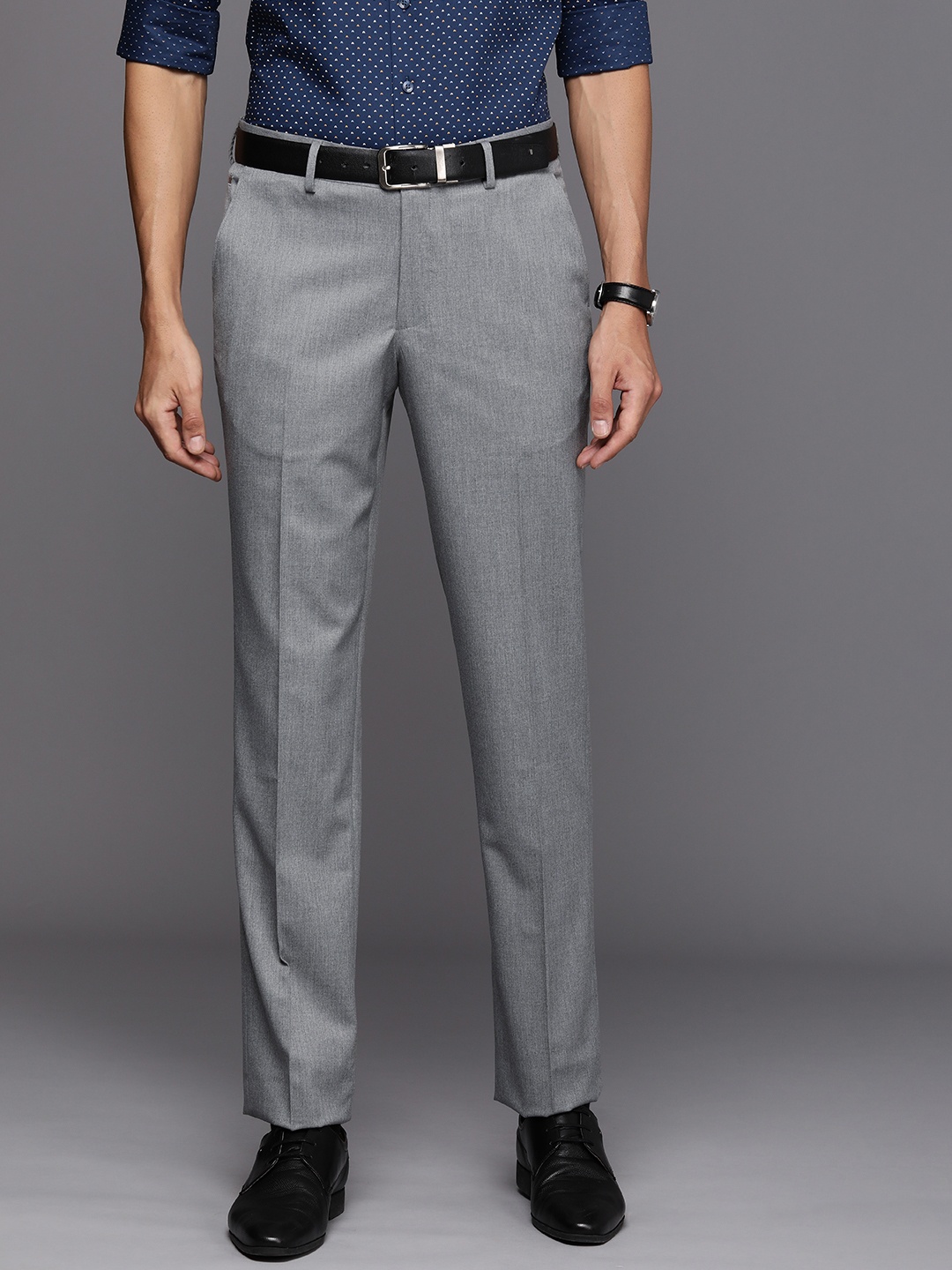 

Louis Philippe Men Slim Fit Solid Formal Trousers, Grey