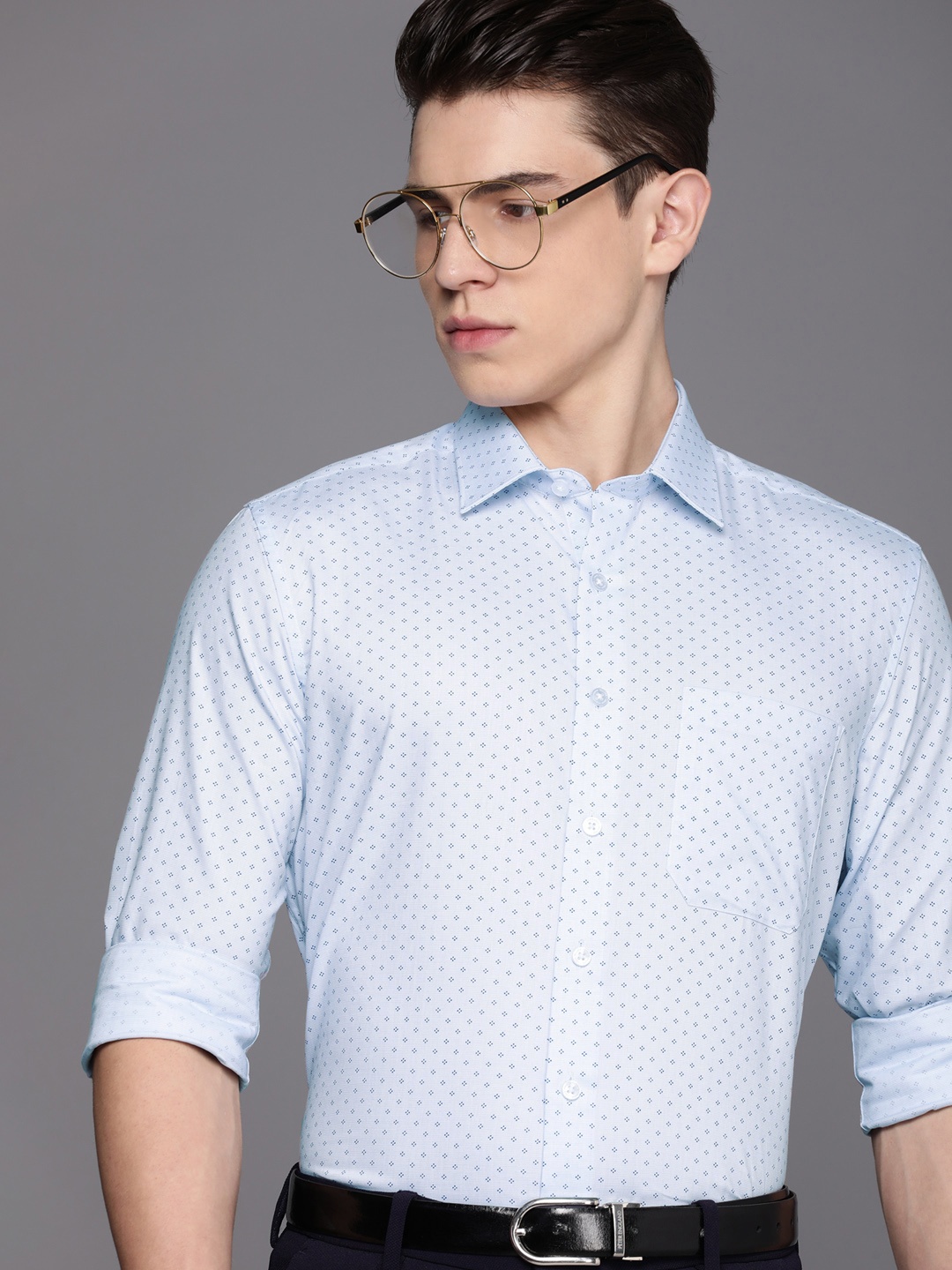 

Louis Philippe Slim Fit Opaque Printed Formal Shirt, Blue