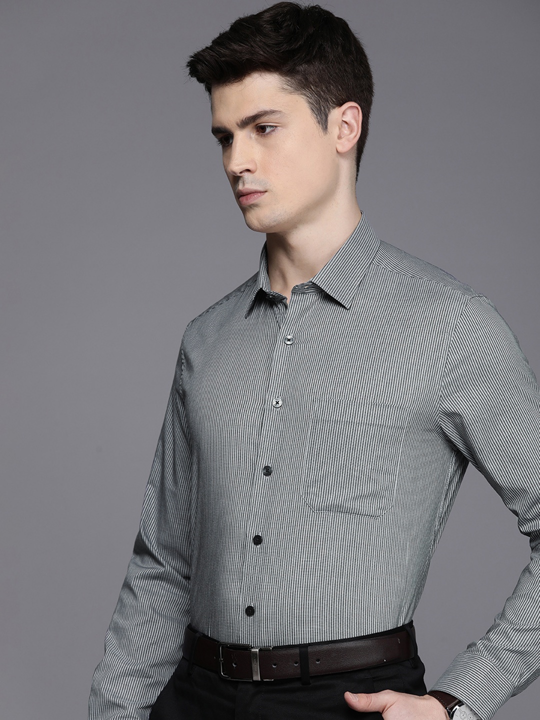 

Louis Philippe Slim Fit Striped Formal Shirt, Grey