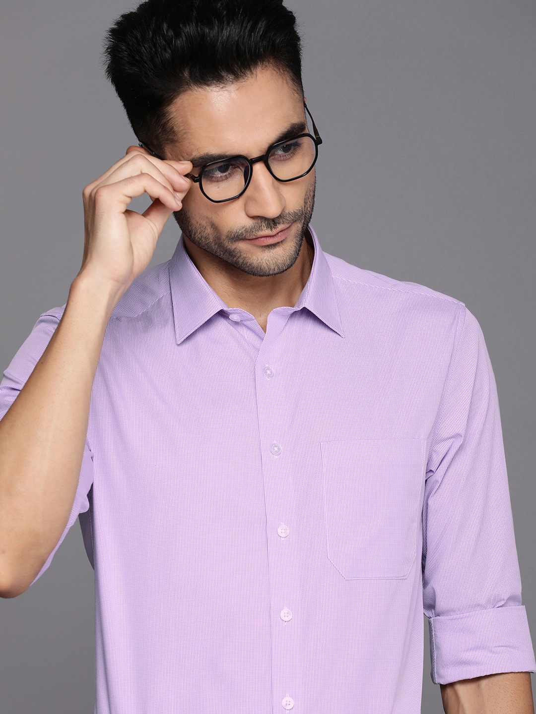 

Louis Philippe Slim Fit Micro Checked Pure Cotton Formal Shirt, Purple