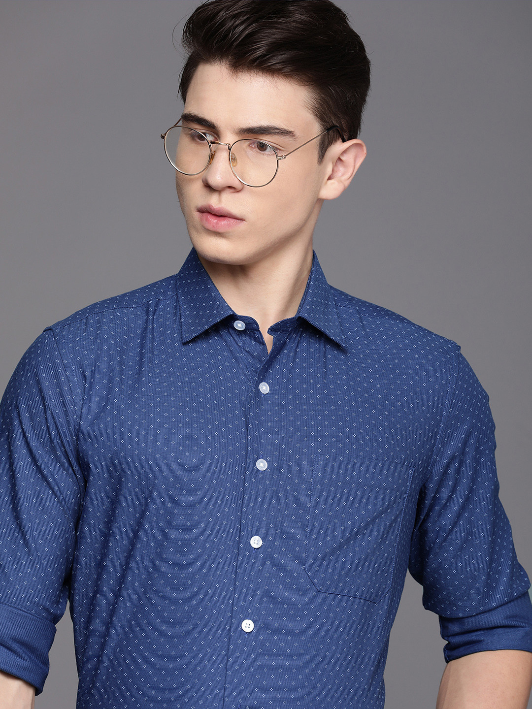 

Louis Philippe Pure Cotton Self Design Textured Slim Fit Formal Shirt, Blue