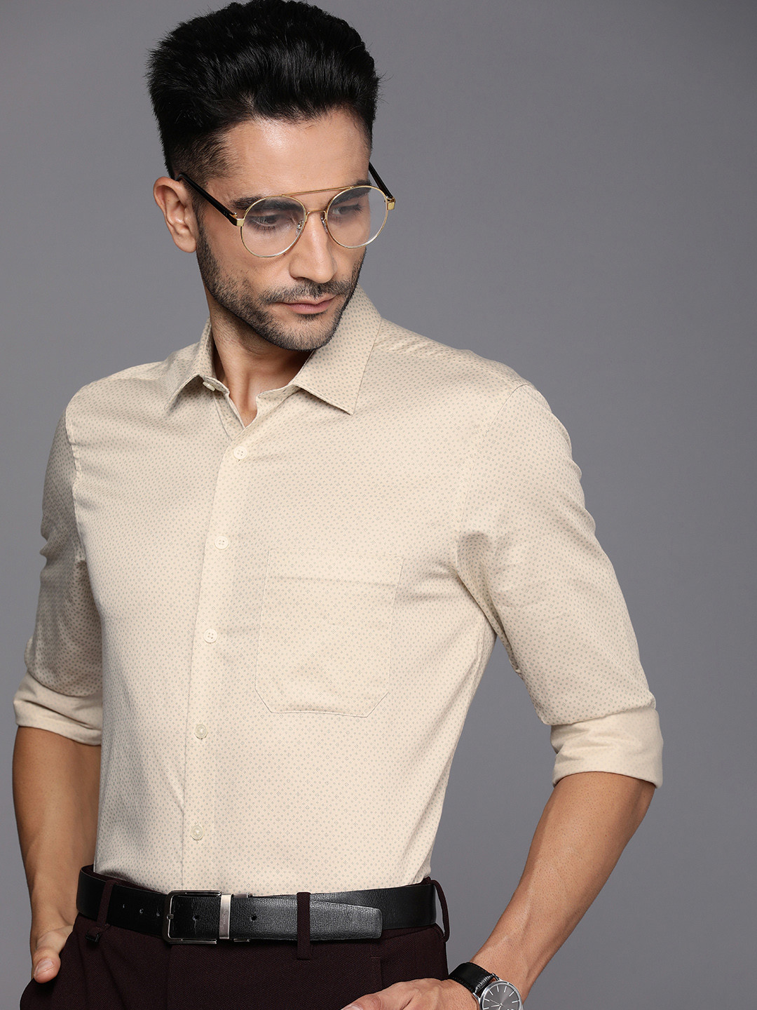 

Louis Philippe Slim Fit Opaque Formal Shirt, Beige
