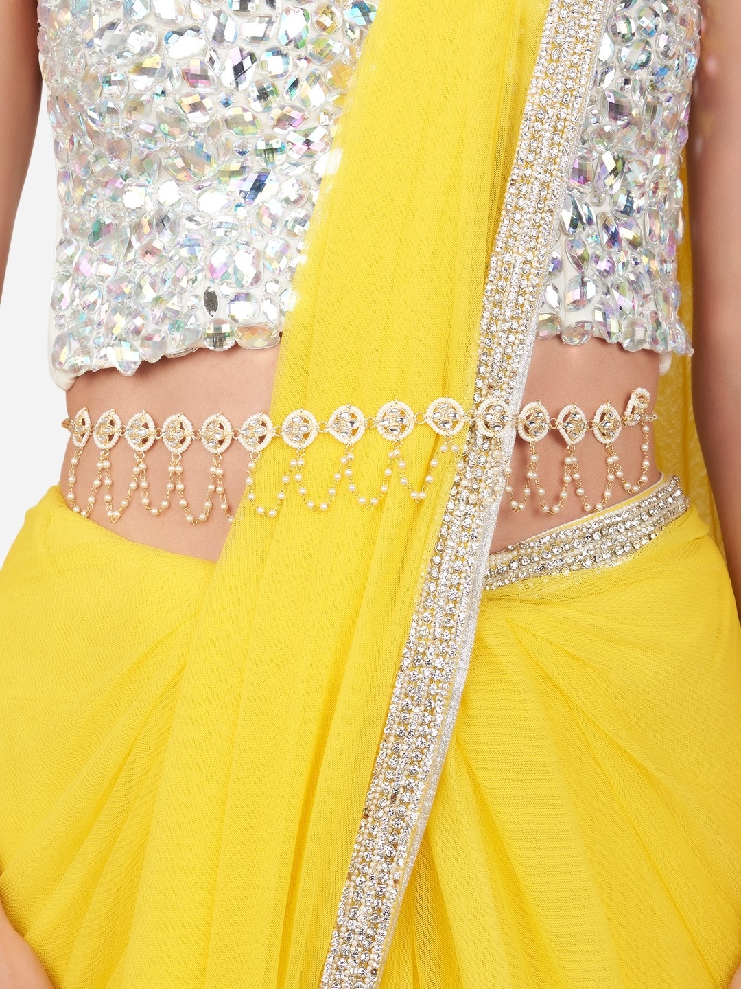 

Zaveri Pearls Kundan-Studded Embellished Beaded Bridal Kamarbandh, Gold