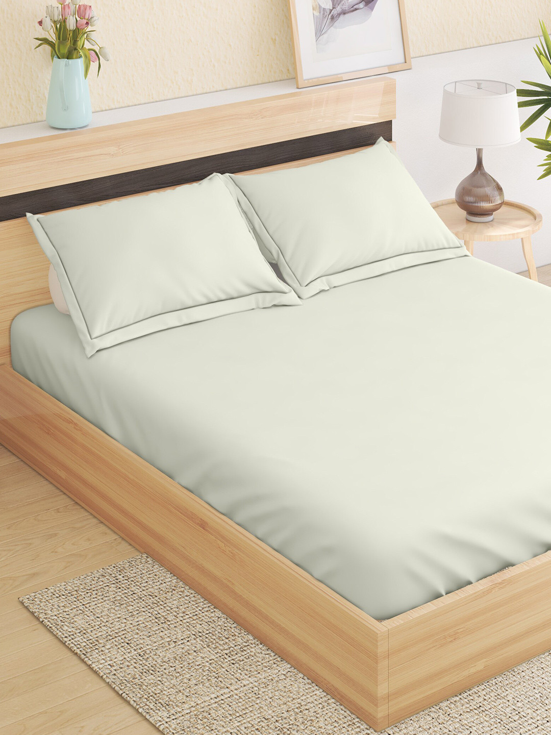 

Home Centre Colour Refresh White 144 TC Fitted Cotton King Bedsheet With 2 Pillow Covers