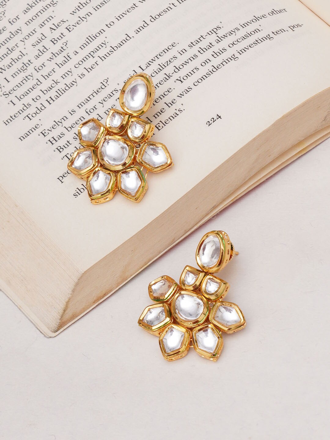 

Ruby Raang Gold-Plated Kundan Floral Drop Earrings